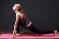 Yoga. Forward lunge. Young blonde woman doing yoga exercise