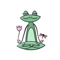 Yoga frog meditate in lotus pose. Isolated on white background. Cartoon for your design