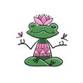 Yoga frog meditate in lotus pose. Isolated on white background. Cartoon for your design