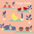 Yoga fruits vector set, icon illustration