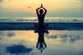 Yoga. Girl doing meditation near the ocean beach. Royalty Free Stock Photo