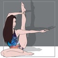 Yoga girl with leg up Royalty Free Stock Photo