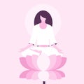 A girl doing meditation sitting on a lotus flower