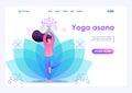 Yoga girl on Lotus flowers background. Flat 2D character. Landing page concepts and web design Royalty Free Stock Photo