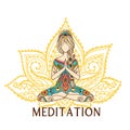 Yoga illustration. Meditation pose. Ornamental zenart Royalty Free Stock Photo