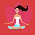 Yoga girl in lotus position isolated on red