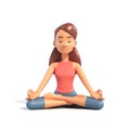 Yoga girl in lotus position on white background, cartoon female 3d charcter doing yoga, 3d illustration Royalty Free Stock Photo