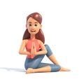 Yoga girl meditate, cartoon female 3d character doing yoga on white background, 3d rendering Royalty Free Stock Photo