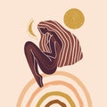 Yoga girl moonchild vector illustration sacred woman wellness art