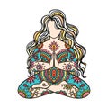 Yoga girl. Ornament Meditation pose. Concept of body positive. Vector illustration plus size Royalty Free Stock Photo