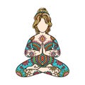 Yoga girl. Ornament Meditation pose. Concept of body positive. Vector illustration plus size, Royalty Free Stock Photo