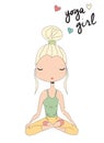 Yoga girl sitting in lotus pose, hand drawn Royalty Free Stock Photo
