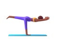 Yoga dark-skinned girl in standing position on white background, cartoon female 3d charcter doing yoga, 3d illustration