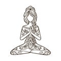 Yoga Girl. Stay home and do yoga concept.Ornamental Vector illustration.