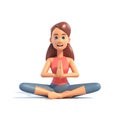 Yoga girl on white background, cartoon female 3d charcter doing yoga, 3d illustration