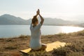 Yoga girl with wireless headphones Royalty Free Stock Photo