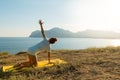 Yoga girl with wireless headphones Royalty Free Stock Photo