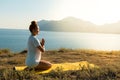 Yoga girl with wireless headphones Royalty Free Stock Photo