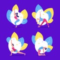 Yoga girls asanas set exersices and body health poses training set flat vector illustration. Royalty Free Stock Photo