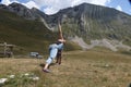 Woman practicing yoga outdoors