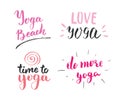 Yoga Hand Drawn labels Set. Calligraphic Letterings with sketch doodle elements. Vector illustration