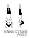 Yoga Handstand Pose Cartoon Vector Illustration Monochrome