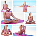 Yoga heals the soul. Composite image of an attractive young woman practicing yoga on the beach.