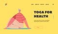 Yoga for Health Landing Page Template. Senior Female Character Sitting om Mat Practice Asana Pose. Old Woman Workout