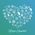 Yoga heart sign. I love vector label