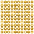 100 yoga icons set gold Royalty Free Stock Photo