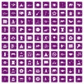 100 yoga icons set grunge purple Royalty Free Stock Photo