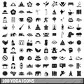 100 yoga icons set, simple style