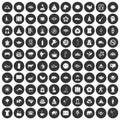 100 yoga icons set black circle