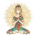 Yoga illustration. Meditation pose. Ornamental zenart