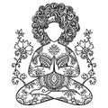 Yoga illustration. Meditation pose. Ornamental zenart Royalty Free Stock Photo