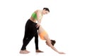 Yoga with instructor, adho mukha svanasana Royalty Free Stock Photo