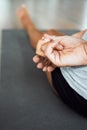 Yoga iyengar sit pose detail, holding big toe with hand