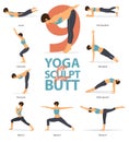 Yoga postures female figures Infographic . 6 Yoga poses for Sculpt your butt in flat design. Vector Illustration. Royalty Free Stock Photo