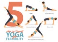 5 Arm and Leg Support Yoga poses for Easy yoga at home in concept of flexibility in flat design.