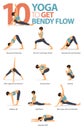 10 Yoga poses or asana posture for workout in bendy flow concept. Women exercising for body stretching. Fitness infographic.Vector