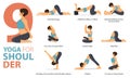 9 Yoga poses or asana posture for workout in Shoulder concept. Women exercising for body stretching. Fitness infographic.