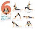 6 Yoga poses or asana posture for workout in Lower body flexibility concept. Women exercising for body stretching. Vector