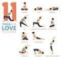 11 Yoga poses for workout in concept of Love Your Spine in flat design. Women exercising for body stretching. Vector.