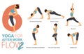 6 Yoga poses or asana posture for workout in after work flow concept. Women exercising for body stretching. Fitness infographic.