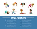 Yoga for Kids Banner Template with Place for Text, Children Practicing Asana Poses, Flyer, Poster, Invitation Card