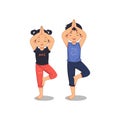 yoga kids poses vector cartoon illustration Royalty Free Stock Photo