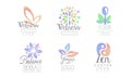 Yoga labels set. Wellness center, healthy food, zen center badges vector illustration