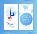 Yoga Lesson Business Card, Gift Voucher, Special Offer Discount Coupon, Flyer Template Flat Vector Illustration