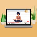 Yoga lesson online, live stream meditation. Vector yoga sport