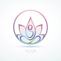 Yoga line figure in a lotus pose inside a circle